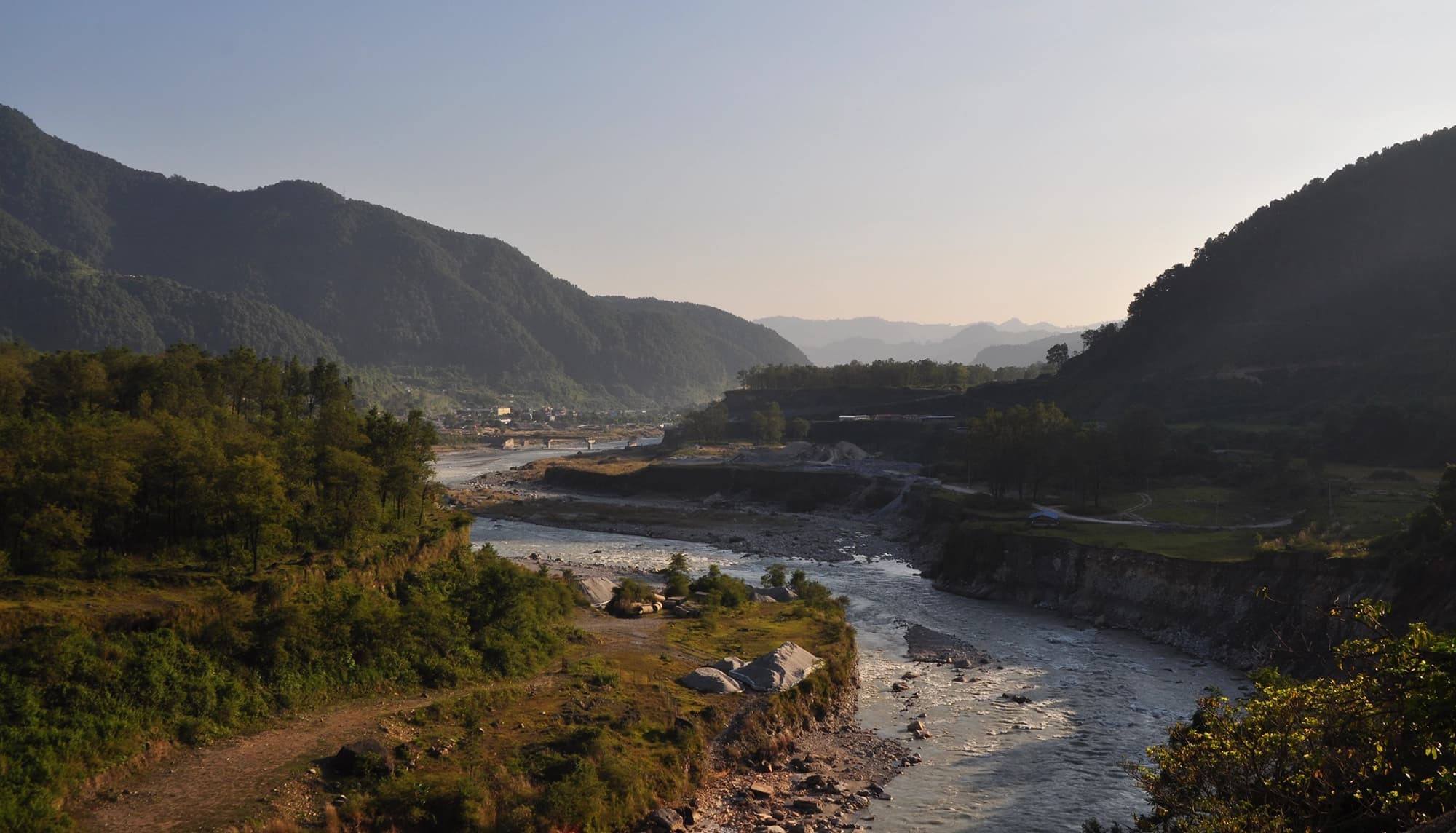 River flowing through a mountainous landscape