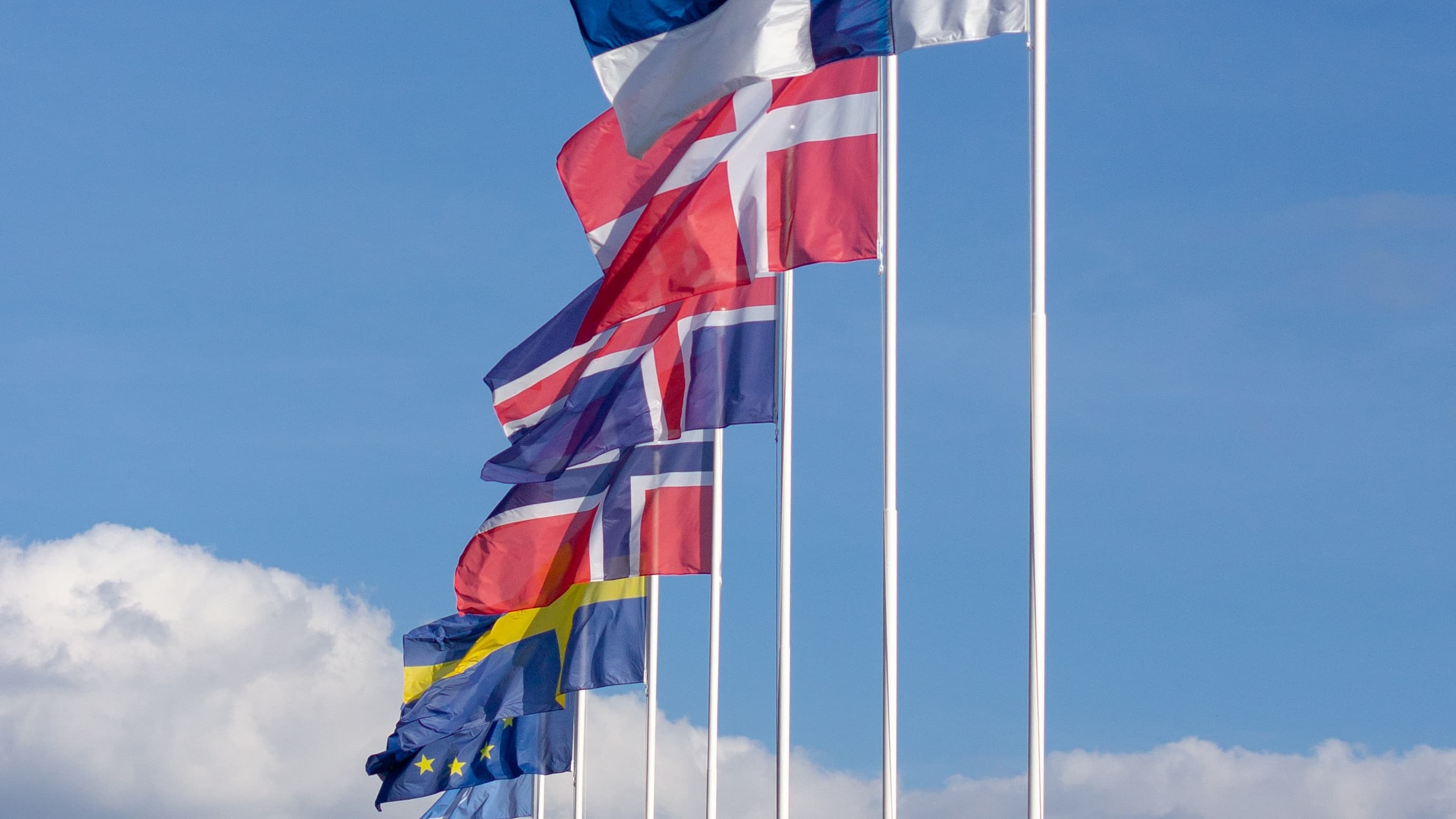 Nordic flags fly on flagpoles