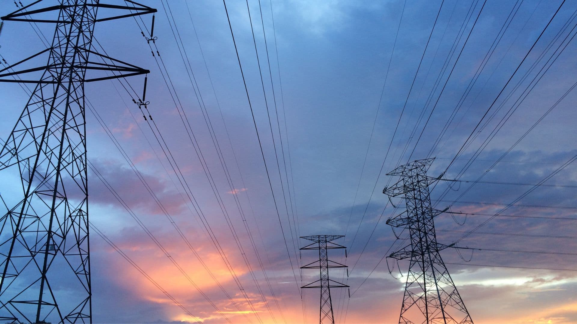 Transmission lines in sunset