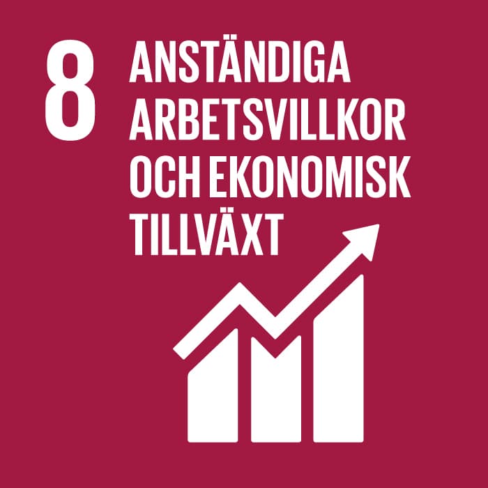 Ikon för FNs Globala mål 8 Anständiga arbetsvillkor och ekonomisk tillväxt